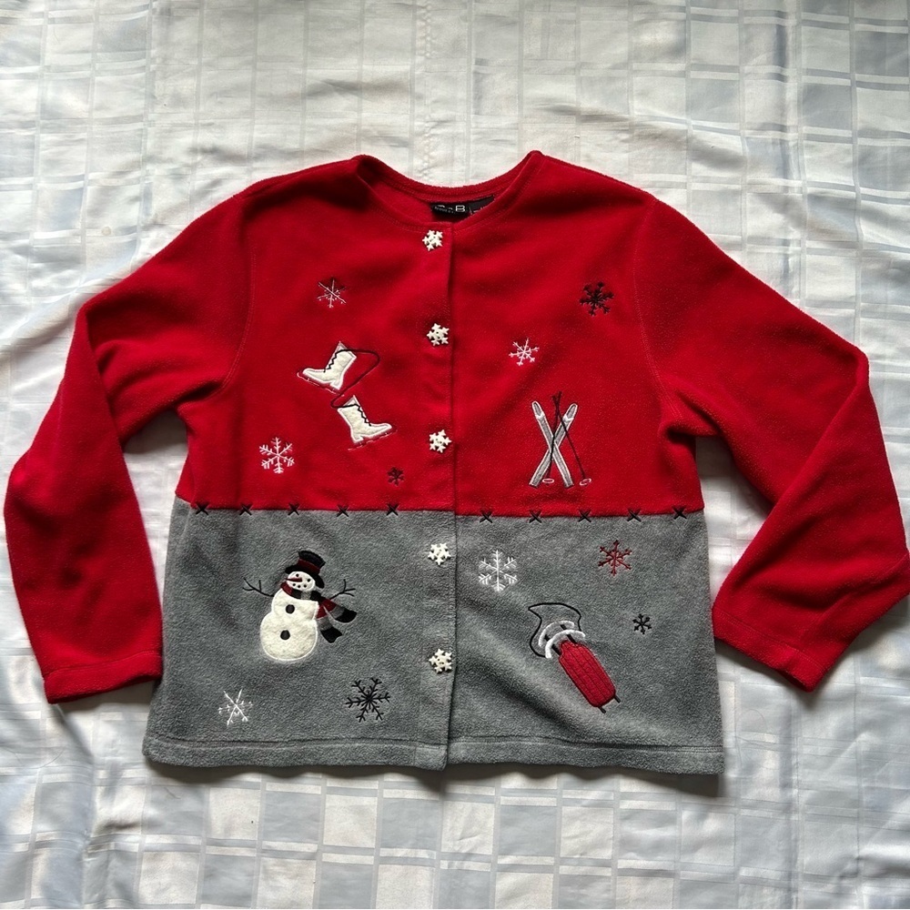 Croft & Barrow Vintage Fleece Winter Theme Buttoned Cardigan